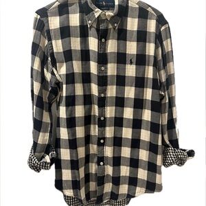 Ralph Lauren Men's Black and Cream Plaid Shirt